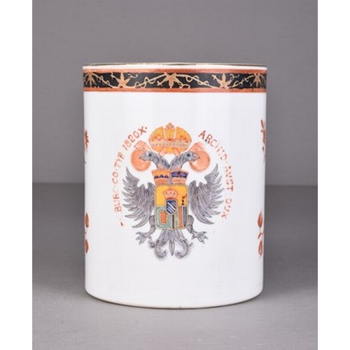 82 - A Chinese armorial brush pot, late Qing Dynasty Decorated to one side with the arms of the Arch Duke... 