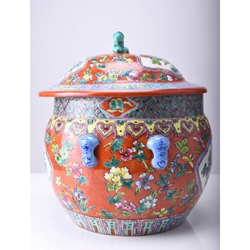 85 - A Chinese Straits porcelain jar and cover, Tongzhi mark but 20th century Of ovoid form and decorated... 