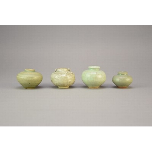 9 - A Chinese celadon glazed jarlet, qingbai, Song Dynasty, the grey stoneware of ovoid form with twin r... 