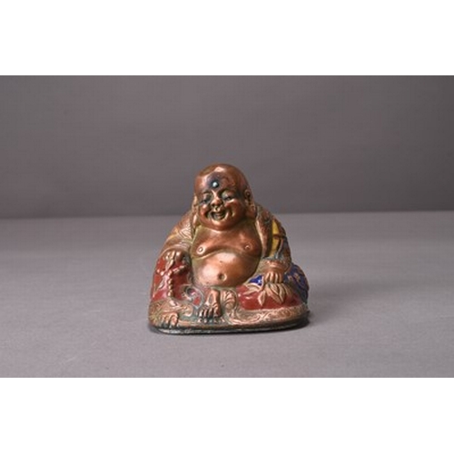 96 - A Chinese enamelled copper alloy figure of a seated laughing Buddha Qing Dynasty 7cm high