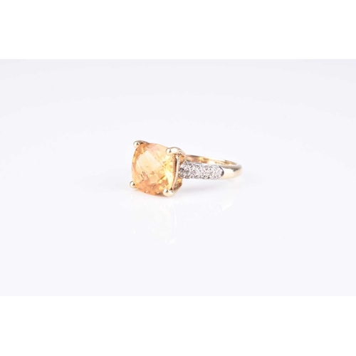 118 - A 9ct gold citrine and diamond ring, size P, together with a pair of citrine and diamond ear pendant... 