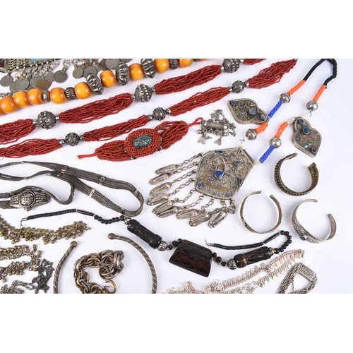 151 - A collection of South American jewellery and costume jewellery, to include; bangles, multi-strand be... 