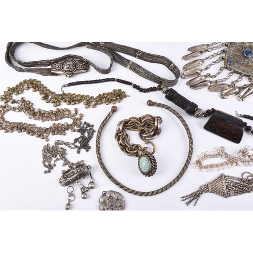 151 - A collection of South American jewellery and costume jewellery, to include; bangles, multi-strand be... 