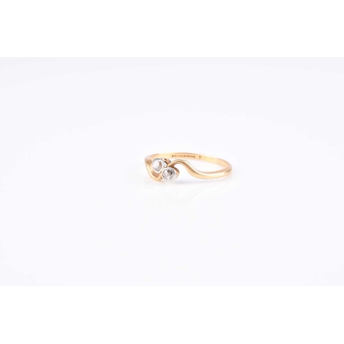 164 - A two stone diamond crossover ring, stamped '18ct', size P, weight approx 2g, together with a 9ct go... 