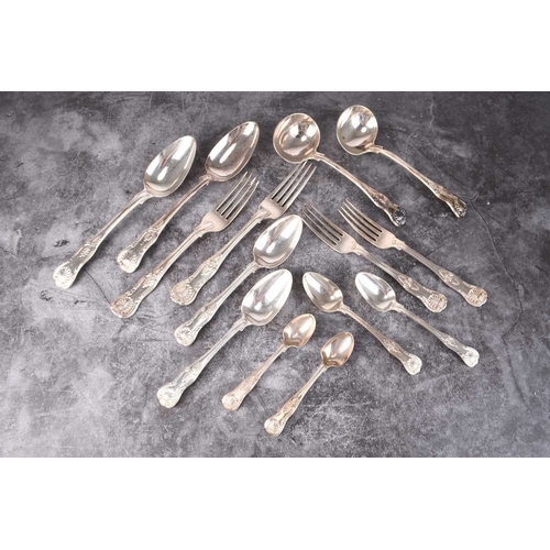 21 - A harlequin collection of Kings pattern silver flatware, comprising; four sauce ladles, a tablespoon... 