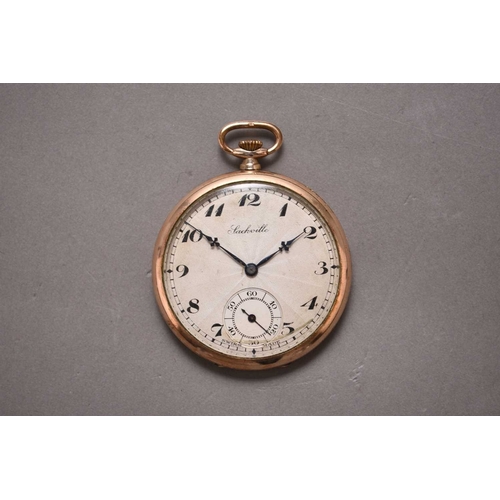 264 - Sackville: A gold plated open face pocket watch Date: Circa 1935 Movement: 15 jewel bridge plate, st... 