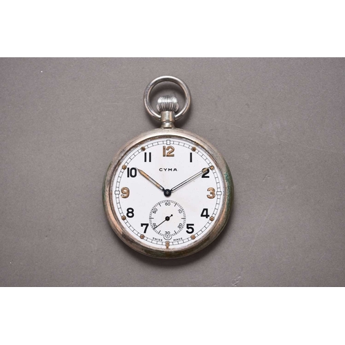 265 - Cyma: A military issue open face pocket watch Date: Circa 1942 Movement: 3/4 plate 15 jewel, stem wi... 