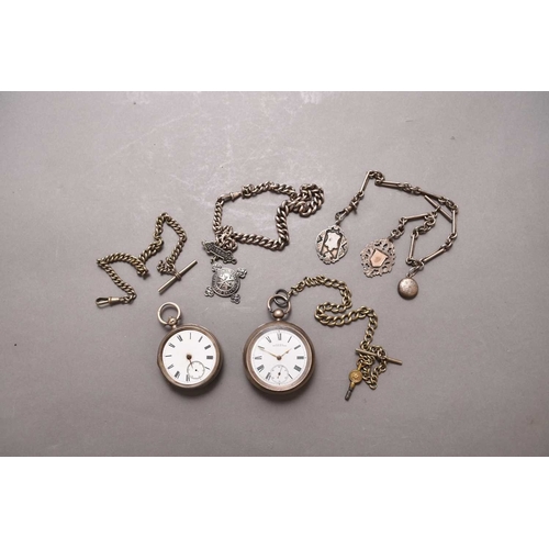 270 - Two silver open face pocket watches The first Waltham, hallmarked 1892, full plate movement, key win... 