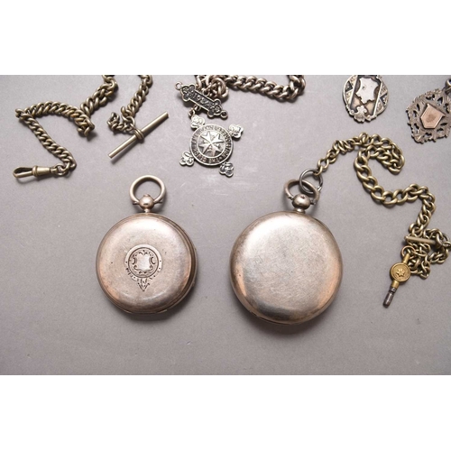 270 - Two silver open face pocket watches The first Waltham, hallmarked 1892, full plate movement, key win... 