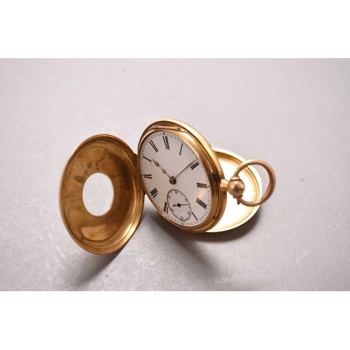 271 - An 18ct gold half hunter pocket watch Date: Hallmark for 1910 Movement: 3/4 plate lever, signed Geor... 