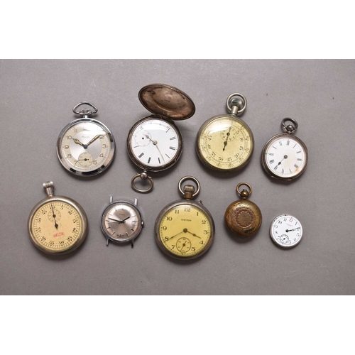 272 - A group of various pocket watches Including: An Air Ministry issue stopwatch, 49mm; a silver hunter ... 