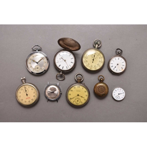 272 - A group of various pocket watches Including: An Air Ministry issue stopwatch, 49mm; a silver hunter ... 