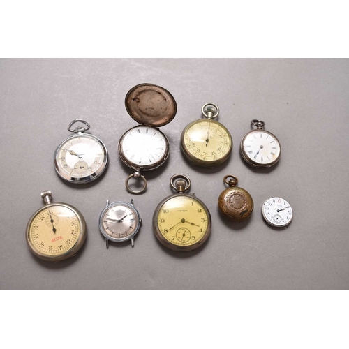 272 - A group of various pocket watches Including: An Air Ministry issue stopwatch, 49mm; a silver hunter ... 