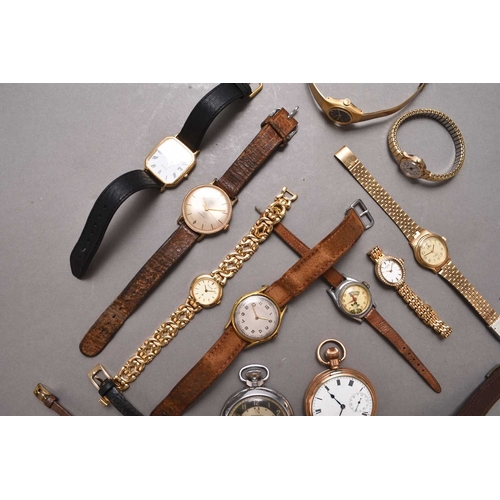 276 - A group of lady's and gentleman's gold plated wristwatches and two pocket watches Including: Gentlem... 