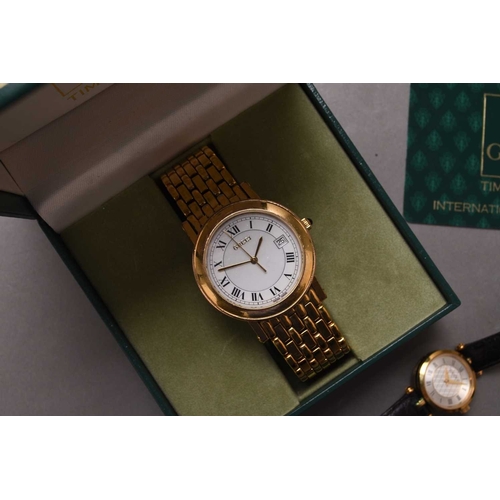 277 - Gucci: A gentleman's gold plated bracelet watch Ref. 7300, 1996, quartz movement, white dial with Ro... 