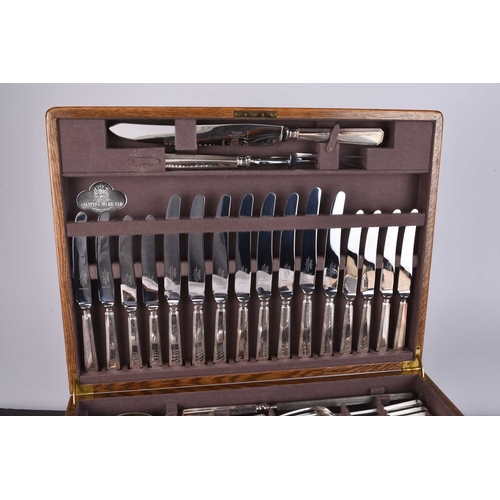 28 - A cased canteen of Mappin & Webb silver plated cutlery, the eight place setting comprises; side kniv... 