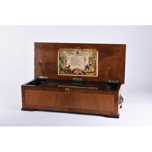 361 - A Swiss inlaid walnut cased music box Playing ten airs. 58cm wide x 23cm deep x 17cm high Condition:... 