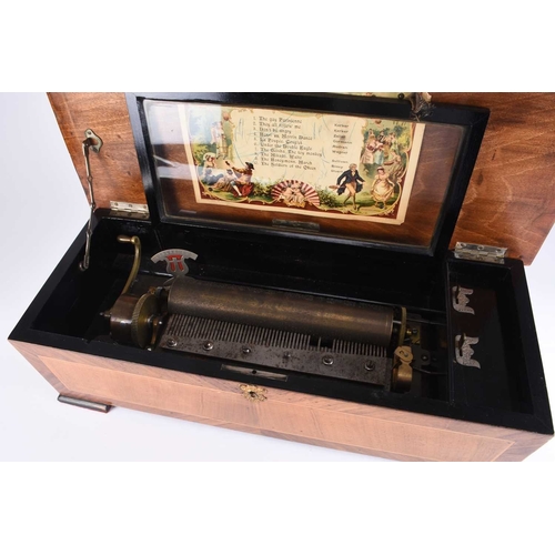 361 - A Swiss inlaid walnut cased music box Playing ten airs. 58cm wide x 23cm deep x 17cm high Condition:... 