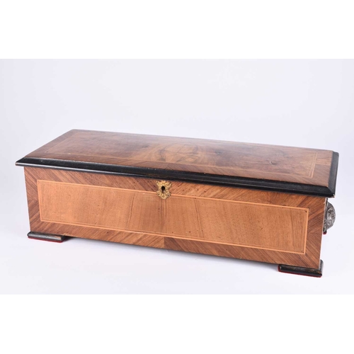 361 - A Swiss inlaid walnut cased music box Playing ten airs. 58cm wide x 23cm deep x 17cm high Condition:... 