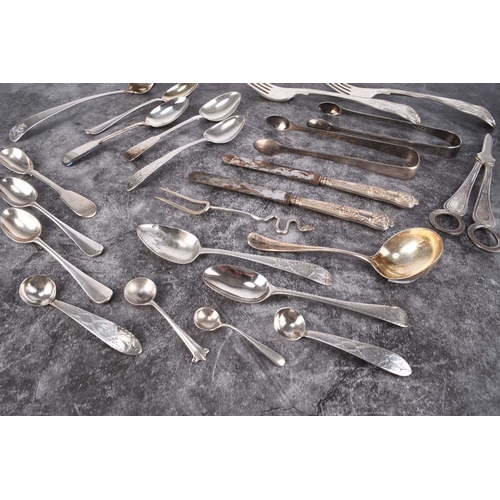 37 - A collection of silver flatware, various dates and makers, comprising; a set of four Fiddle pattern ... 