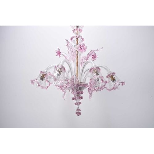 386 - A Venetian coloured glass six-branch chandelier Second half 20th century, the baluster stem issuing ... 