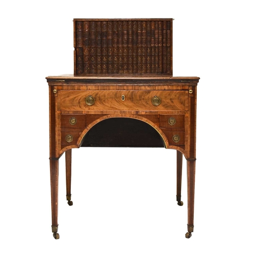 396 - A Regency Sheraton style mahogany and walnut-veneered bonheur de jour The hinged writing surface cro... 