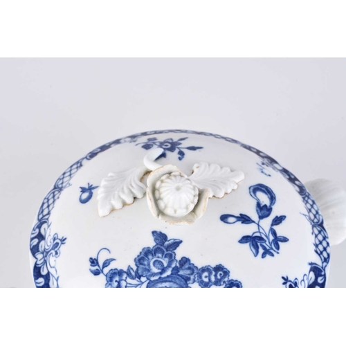 420 - A very rare Caughley porcelain 'Gooseberry / Fruit Sprays' ecuelle and cover, circa 1776-1785, the r... 