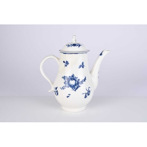 422 - A rare and early Caughley porcelain 'Stalked Fruit' coffee pot and cover circa 1775-78 transfer-prin... 