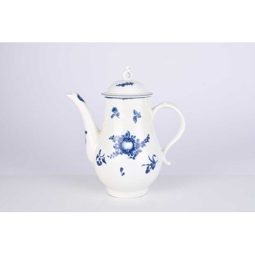 422 - A rare and early Caughley porcelain 'Stalked Fruit' coffee pot and cover circa 1775-78 transfer-prin... 