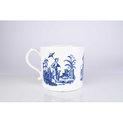 424 - A substantial Caughley porcelain porter mug, circa 1780, with capacity for three pints, transfer-pri... 