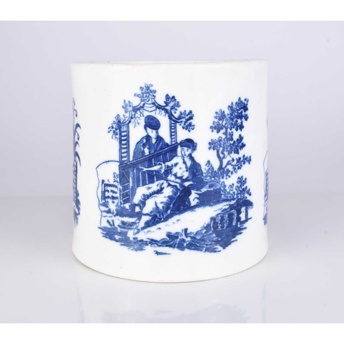 424 - A substantial Caughley porcelain porter mug, circa 1780, with capacity for three pints, transfer-pri... 