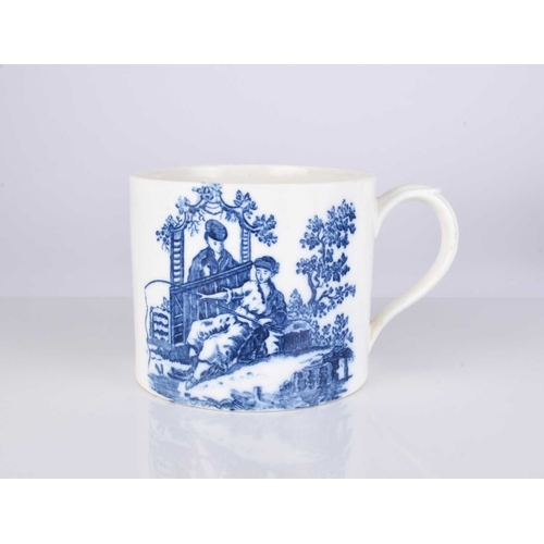 427 - A medium Caughley porcelain mug, circa 1780, transfer-printed in underglaze blue with the 'La Promen... 