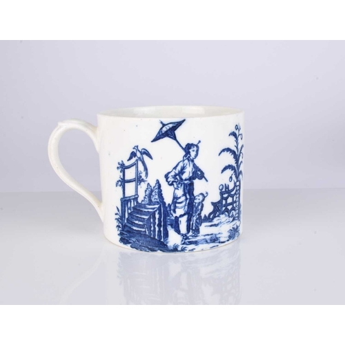 427 - A medium Caughley porcelain mug, circa 1780, transfer-printed in underglaze blue with the 'La Promen... 