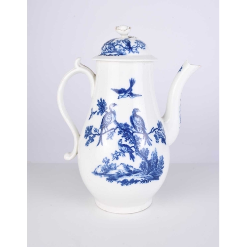 429 - An uncommon Caughley porcelain 'Birds in Branches' coffee pot and cover, circa 1780-85, of baluster ... 