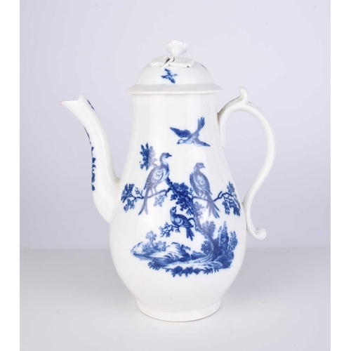 429 - An uncommon Caughley porcelain 'Birds in Branches' coffee pot and cover, circa 1780-85, of baluster ... 