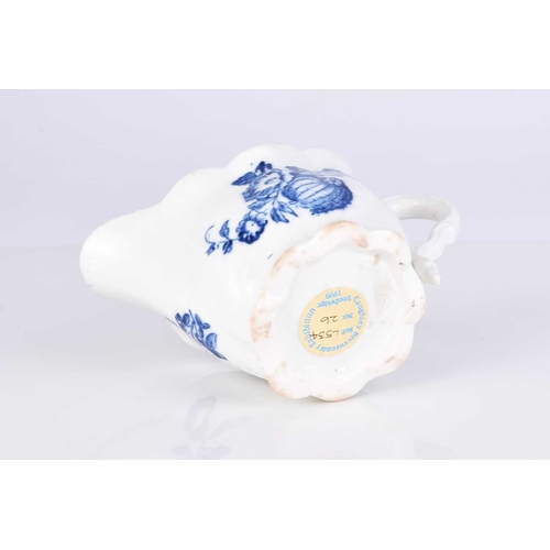 430 - A Caughley 'Gooseberry / Fruit and Wreath' low Chelsea ewer, circa 1780, transfer-printed in undergl... 