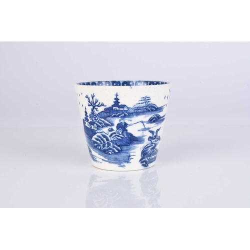 431 - A rare Caughley 'Fisherman' porcelain beaker, circa 1785, transfer-printed in underglaze blue, with ... 