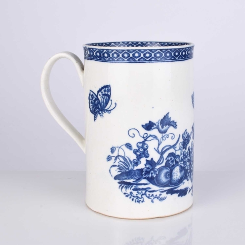 437 - A large Caughley 'Parrot Pecking Fruit' porcelain mug, circa 1780-85, transfer-printed in underglaze... 