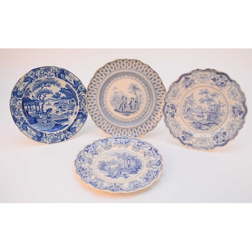 479 - A collection of English blue and white pottery plates, comprising Rogers 'Elephant' pattern, impress... 