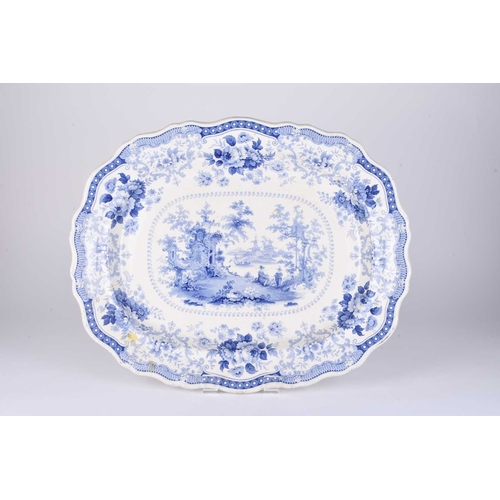 482 - Three British blue and white meat platters, early 19th century, comprising a Cambrian Pottery (Swans... 