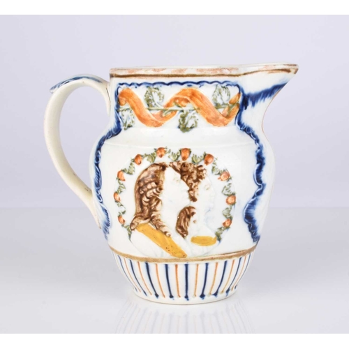 486 - A small English prattware 'Duke of York and the Royal Sufferers' jug, circa 1794-1795, nicely detail... 