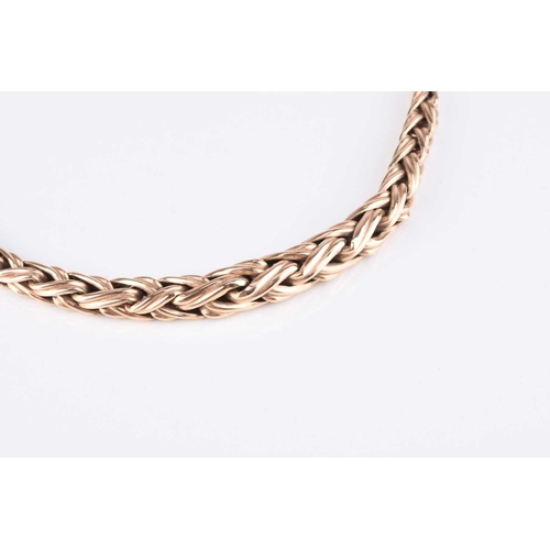 49 - A yellow metal necklace, of tapered entwined form, the bolt ring clasp stamped '9ct', 40cm long, wei... 