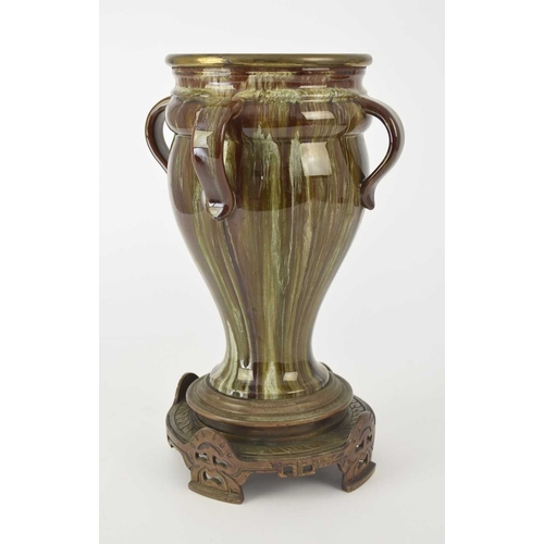 496 - A Linthorpe oil lamp base attributed to Christopher Dresser, late 19th century, shape 652, with four... 