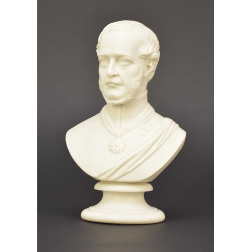 500 - A small Kerr and Binns (Worcester) parian portrait bust of Prince Albert, 19th century, on socle bas... 