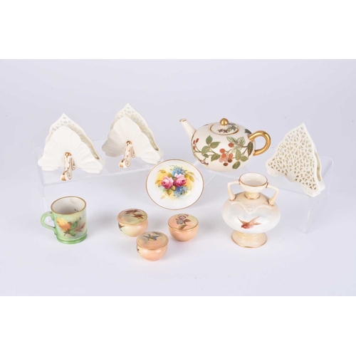 502 - A collection of Royal Worcester and Grainger & Co Worcester miniatures including blush ivory, compri... 