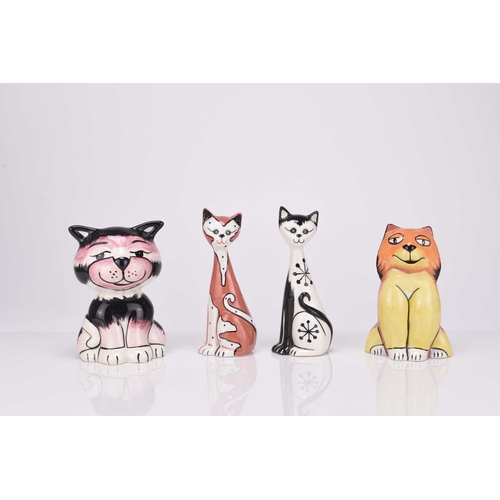 515 - Four Lorna Bailey models of cats, comprising Lenny, signed to base, 13.5cm high; Mack, signed, 12.5c... 