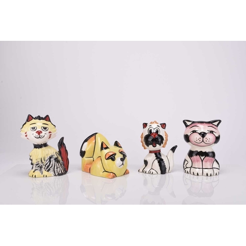 518 - A group of four Lorna Bailey models of cats, comprising Shaggy, 14cm high; Sandy, 10cm high; Ethan, ... 