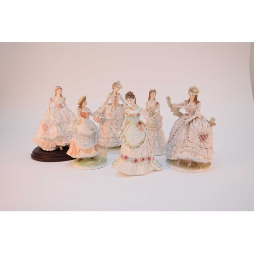 528 - Six Royal Worcester limited edition models of ladies comprising Fruit Picking 2,700/5000; Royal Debu... 