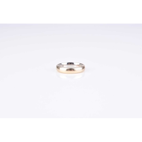 55 - An 18ct white gold wedding band, engraved to the interior 'Each for the other & both for God', ring ... 