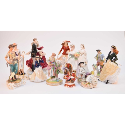 567 - A collection of figures comprising a pair of Royal Crown Derby Shepherdess (factory second) and Shep... 